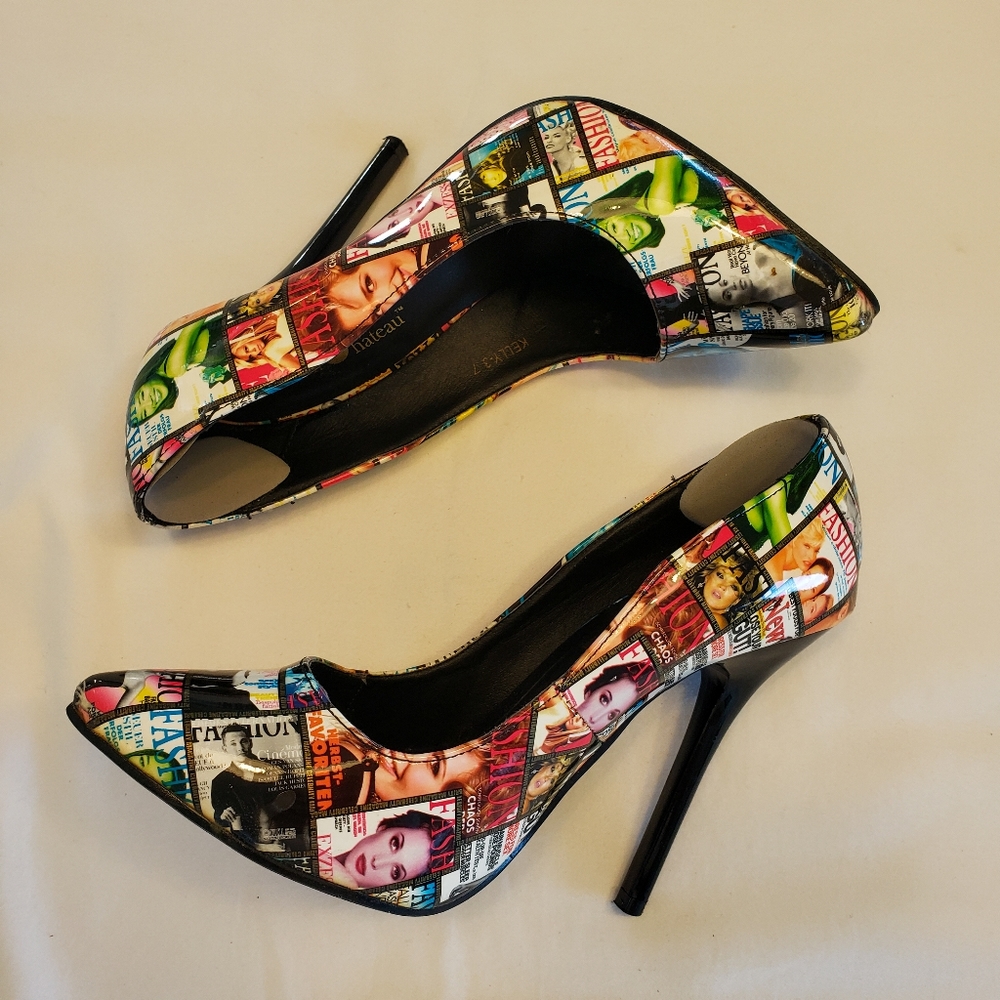Emily in Paris Inspo: Queen Chateau Fashion Magazine Print Pumps